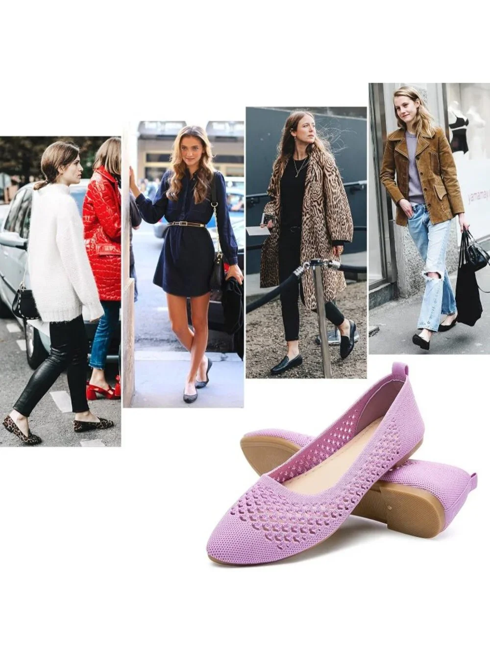 Women's Purple Comfortable Knit Pointed Toe Slip On Business Casual Ballet Flats